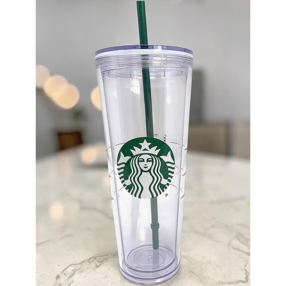 NWT Starbucks Classic Clear Acrylic 24oz Venti Cold Cup Siren Logo w Lid & Straw